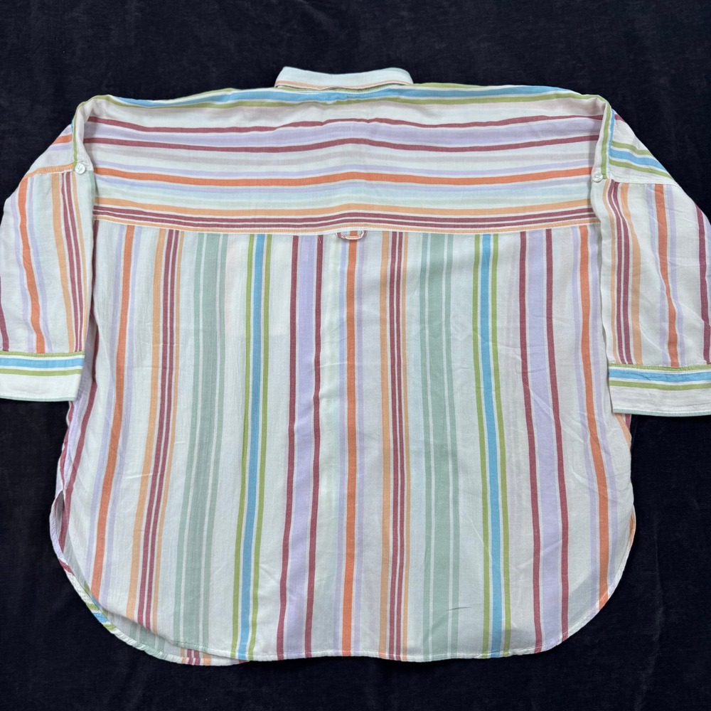 American Eagle Womens M Pastel Striped Button Down Oversized Shirt Coastal Beach - Picture 6 of 12